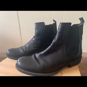Black Leather Boots - Hole Punched Upper - Size 39